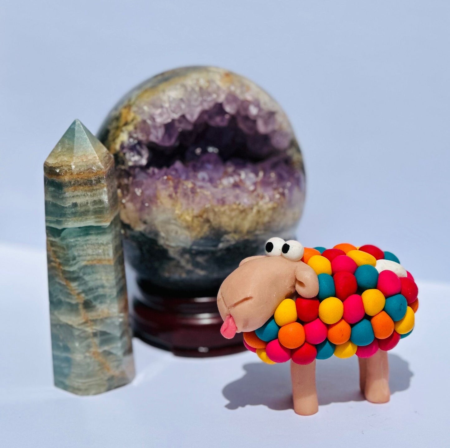 Pippin Wigglewool-Handmade Polymer Clay Sheep/Whimsy Wool Flock