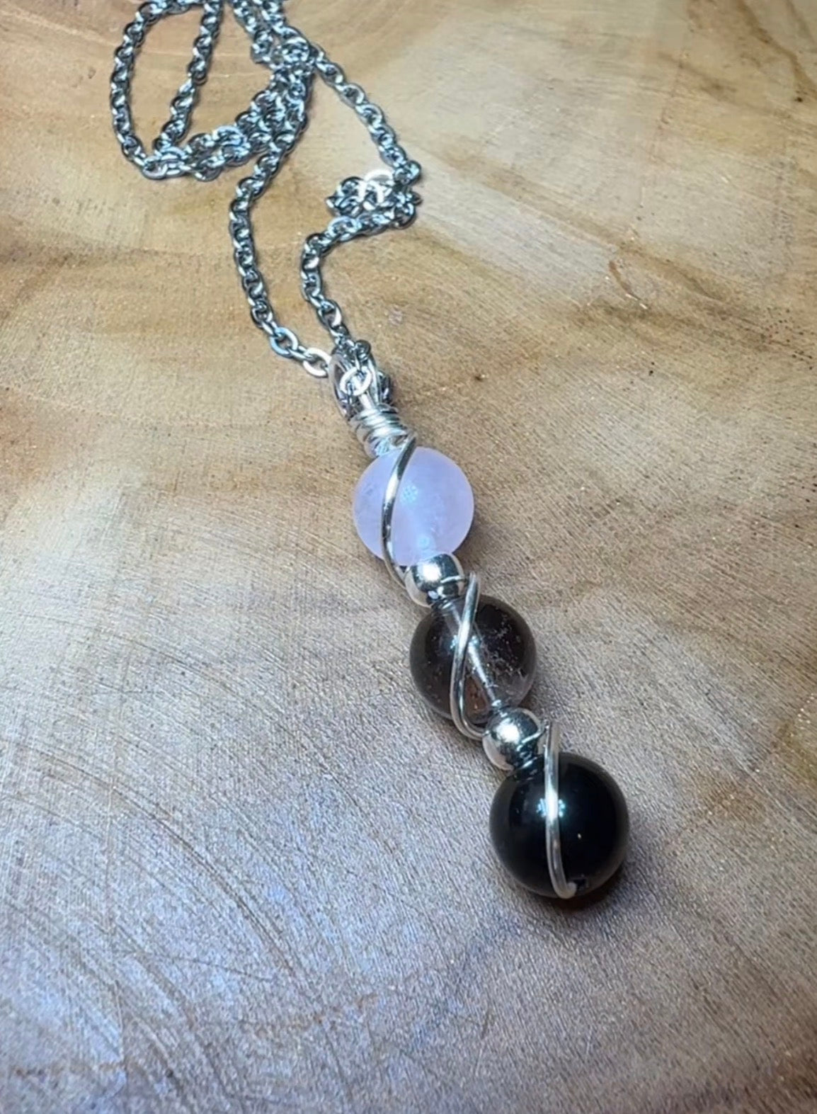 Sacred Heart Trinity Pendant Obsidian - Smokey - Quartz - Rose Quartz