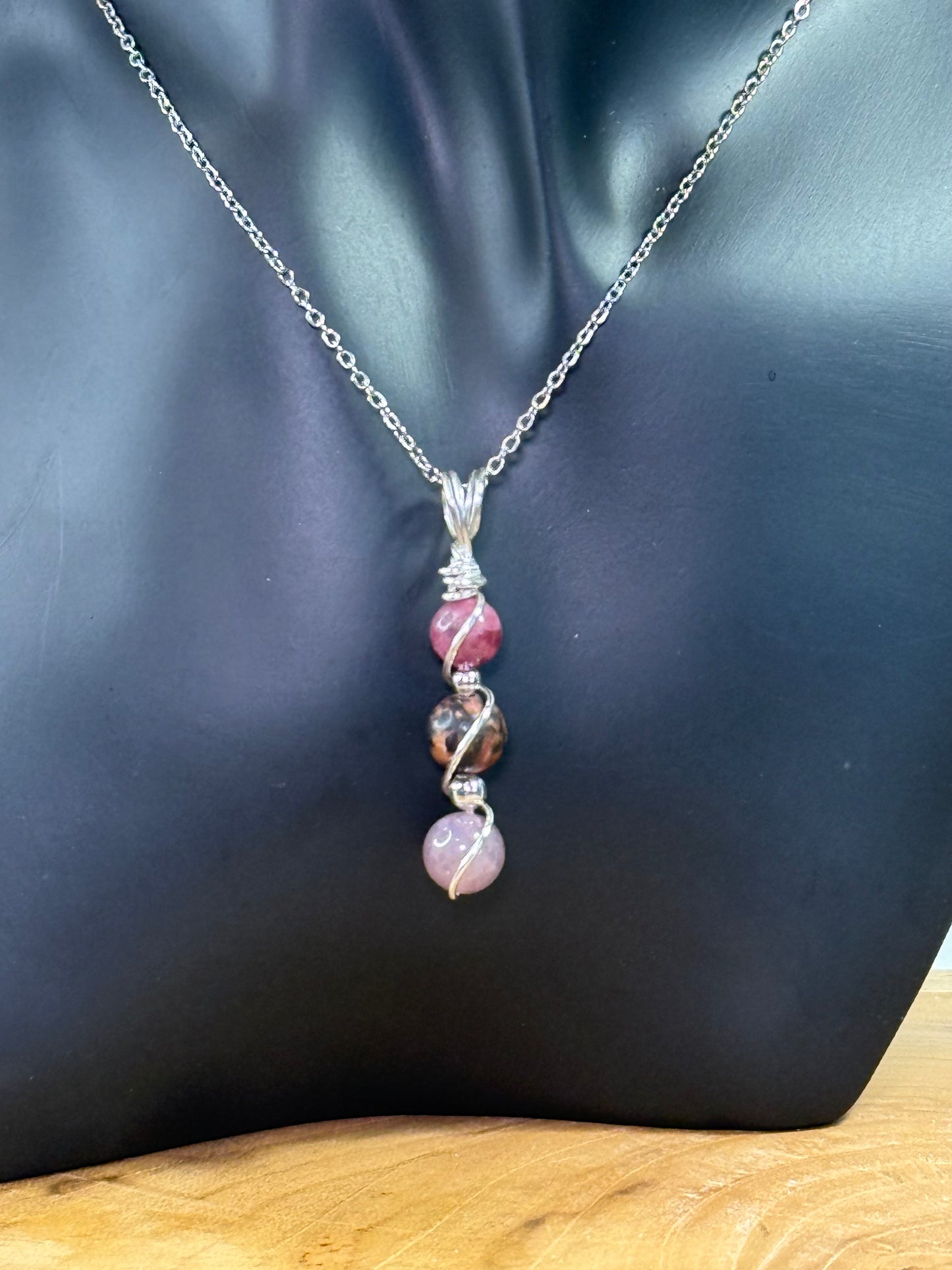 Heartmender Goddess Trinity Pendant Lavender Rose Quartz - Rhodonite - Cherry Rhodonite