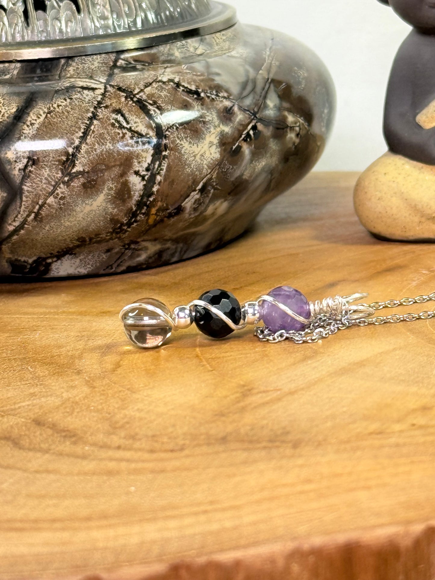 Veilbreaker Trinity Pendant - Smoky Quartz - Obsidian - Amethyst