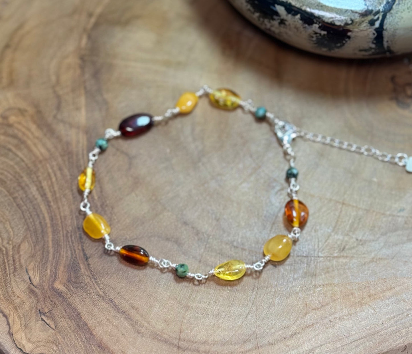 Amber & African Turquoise Anklets