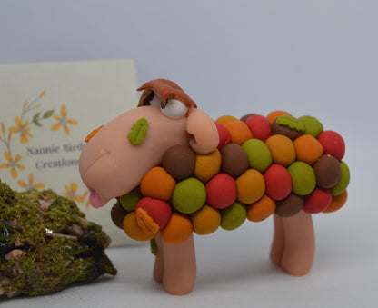 Leafwhisk - Autumn Leaf Sheep/The Whimsy-Wool Flock Collection - Handmade Polymer Clay Sheep Collection