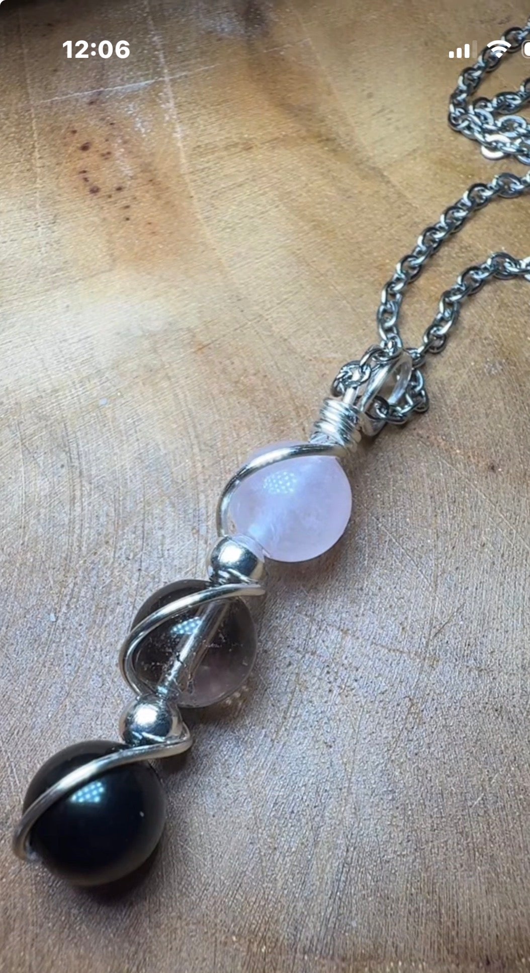 Sacred Heart Trinity Pendant  Obsidian - Smokey - Quartz - Rose Quartz