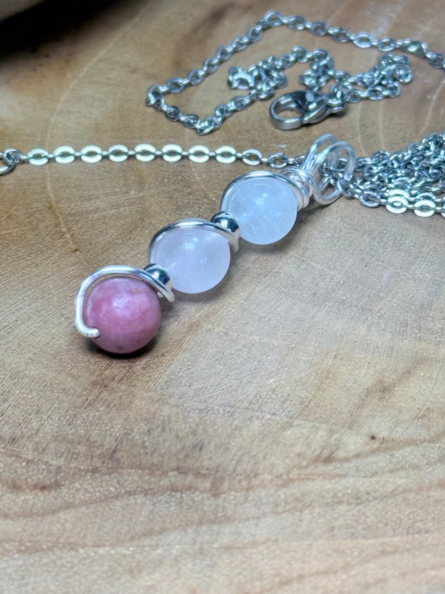 Heartmender Trinity Pendant - Cherry Rhodonite - Rose Quartz - Moonstone