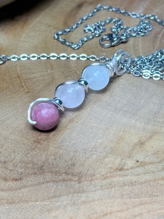Heartmender Trinity Pendant - Cherry Rhodonite - Rose Quartz - Moonstone