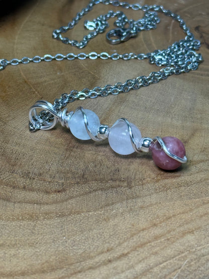 Heartmender Trinity Pendant - Cherry Rhodonite - Rose Quartz - Moonstone