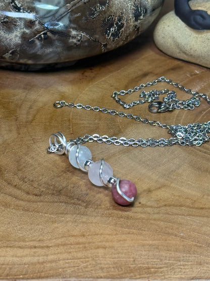 Heartmender Trinity Pendant - Cherry Rhodonite - Rose Quartz - Moonstone