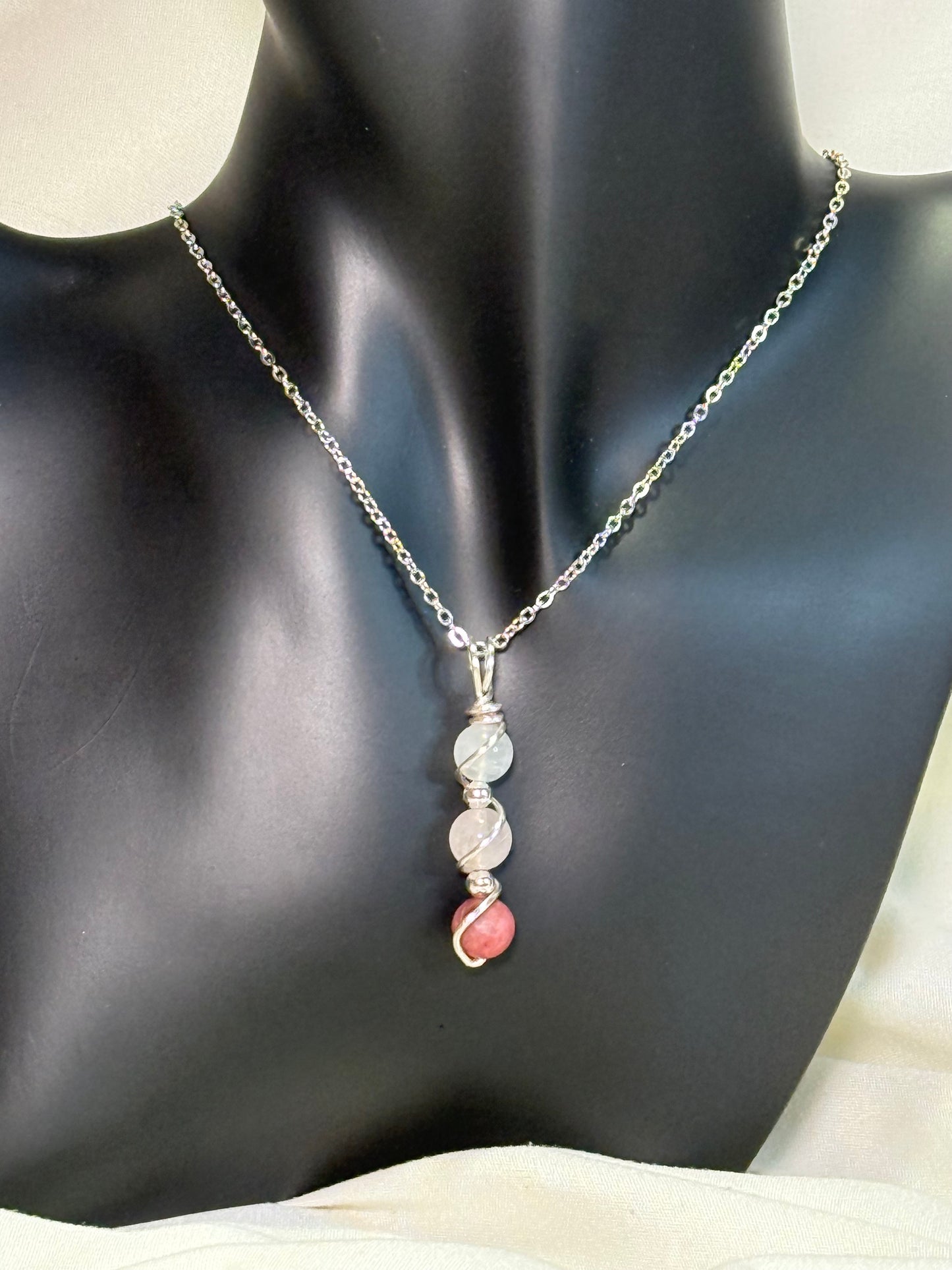 Heartmender Trinity Pendant - Cherry Rhodonite - Rose Quartz - Moonstone