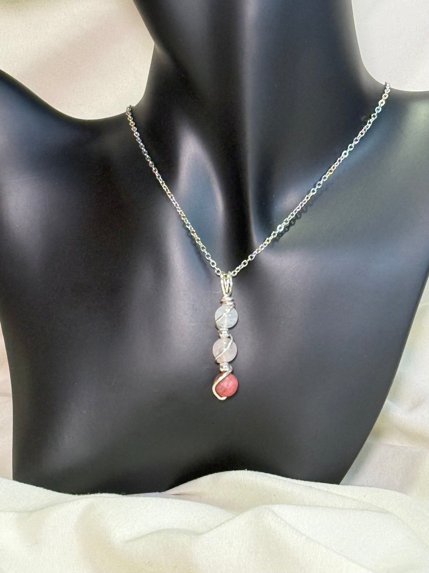 Heartmender Trinity Pendant - Cherry Rhodonite - Rose Quartz - Moonstone