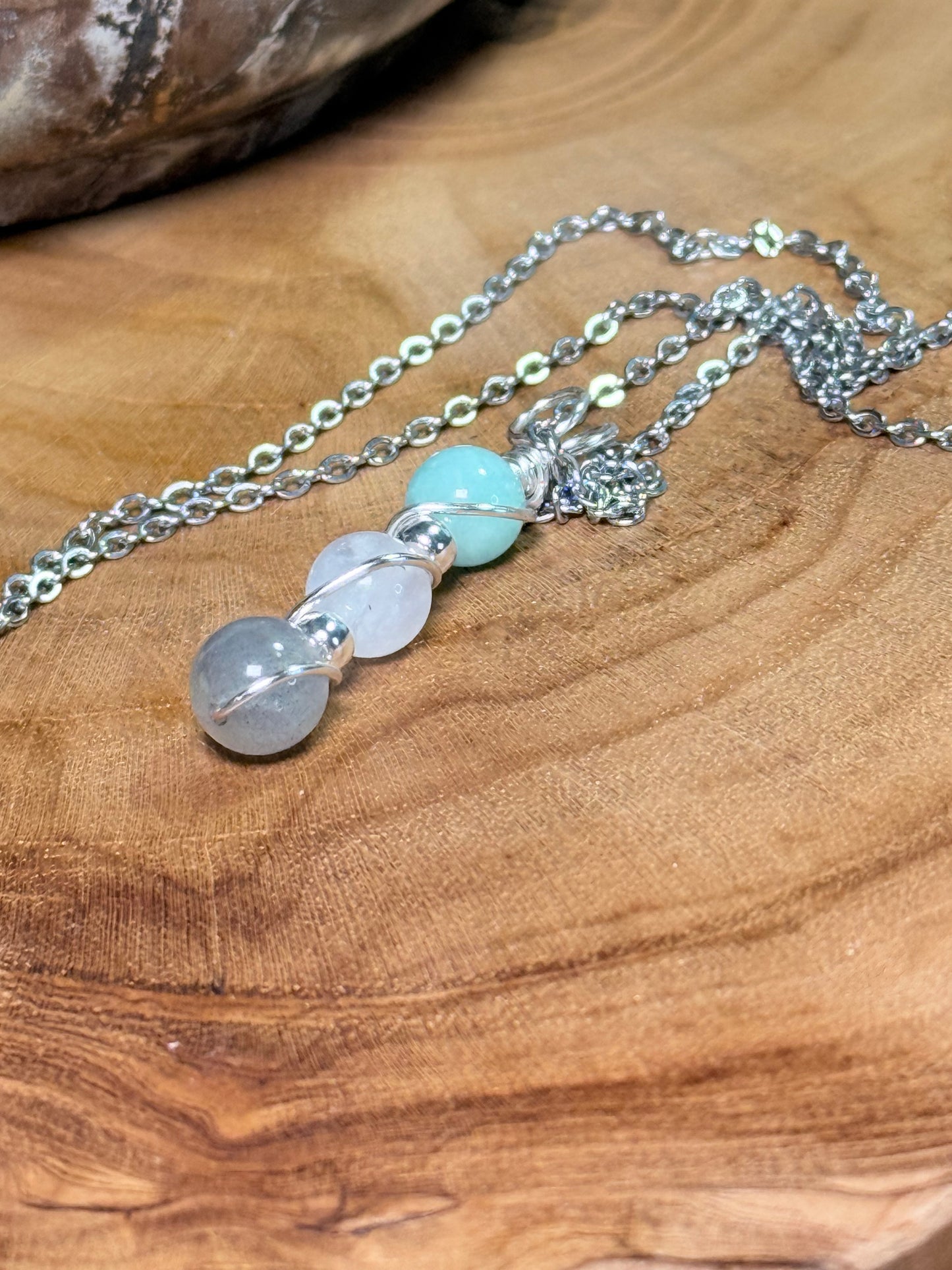 Celestial Flow Trinity Pendant - Labradorite - Moonstone - Amazonite