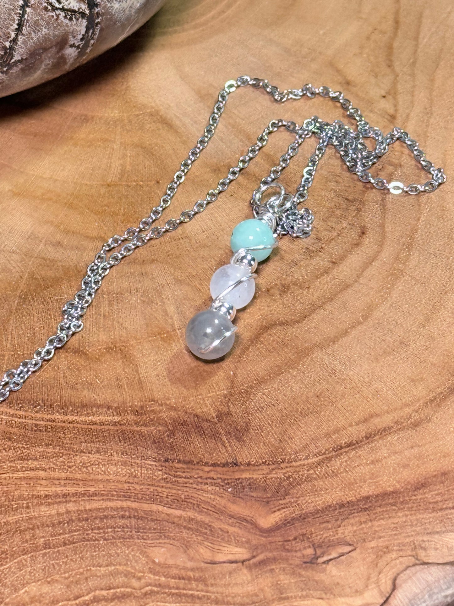 Celestial Flow Trinity Pendant - Labradorite - Moonstone - Amazonite