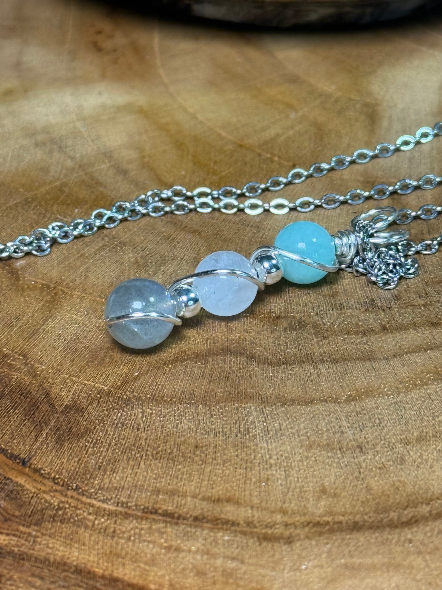 Celestial Flow Trinity Pendant - Labradorite - Moonstone - Amazonite