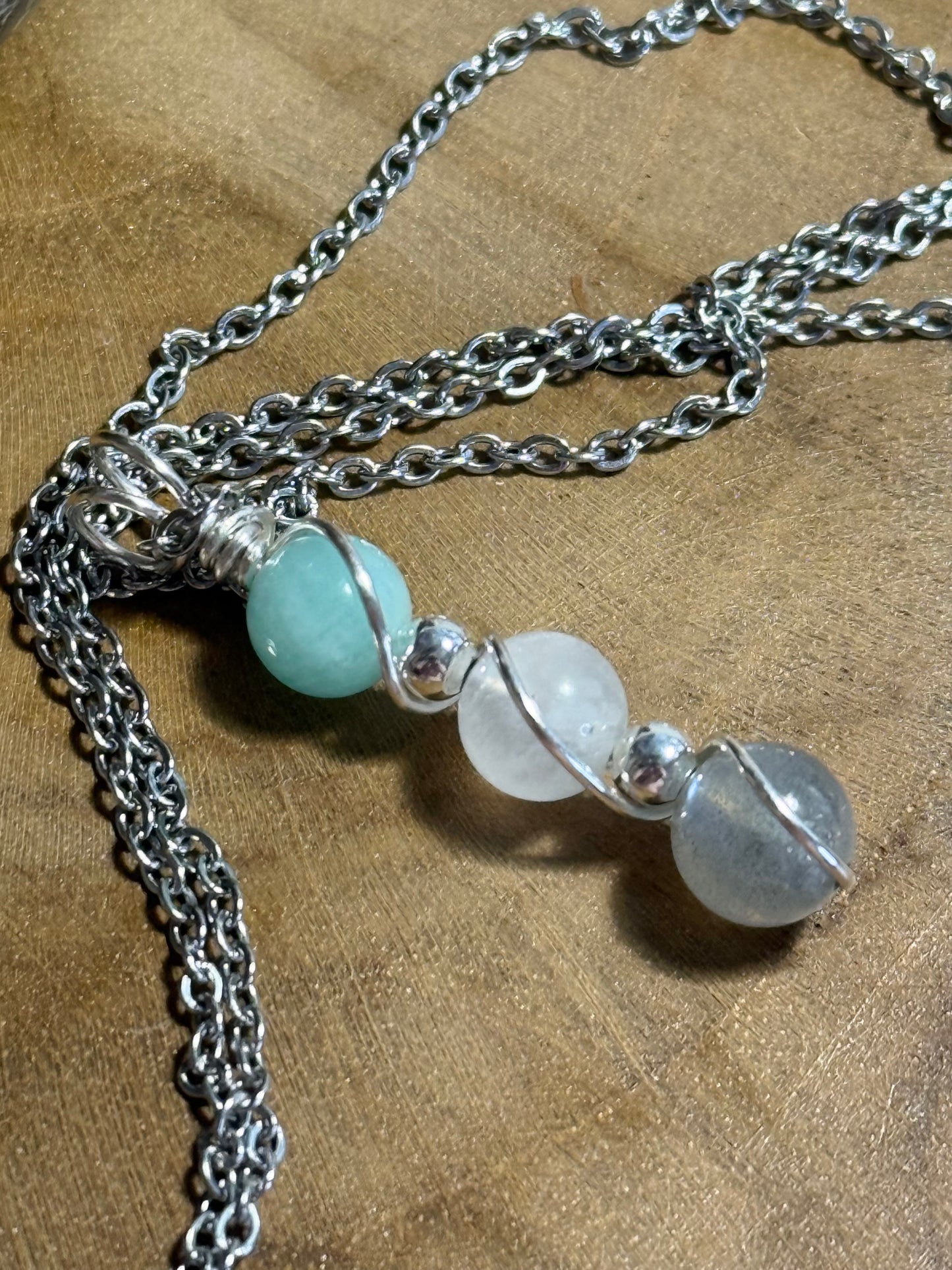Celestial Flow Trinity Pendant - Labradorite - Moonstone - Amazonite