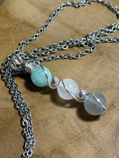 Celestial Flow Trinity Pendant - Labradorite - Moonstone - Amazonite