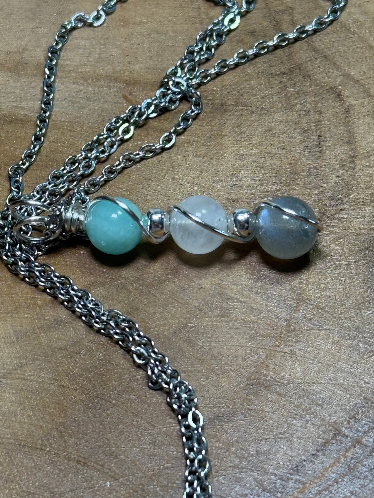 Celestial Flow Trinity Pendant - Labradorite - Moonstone - Amazonite