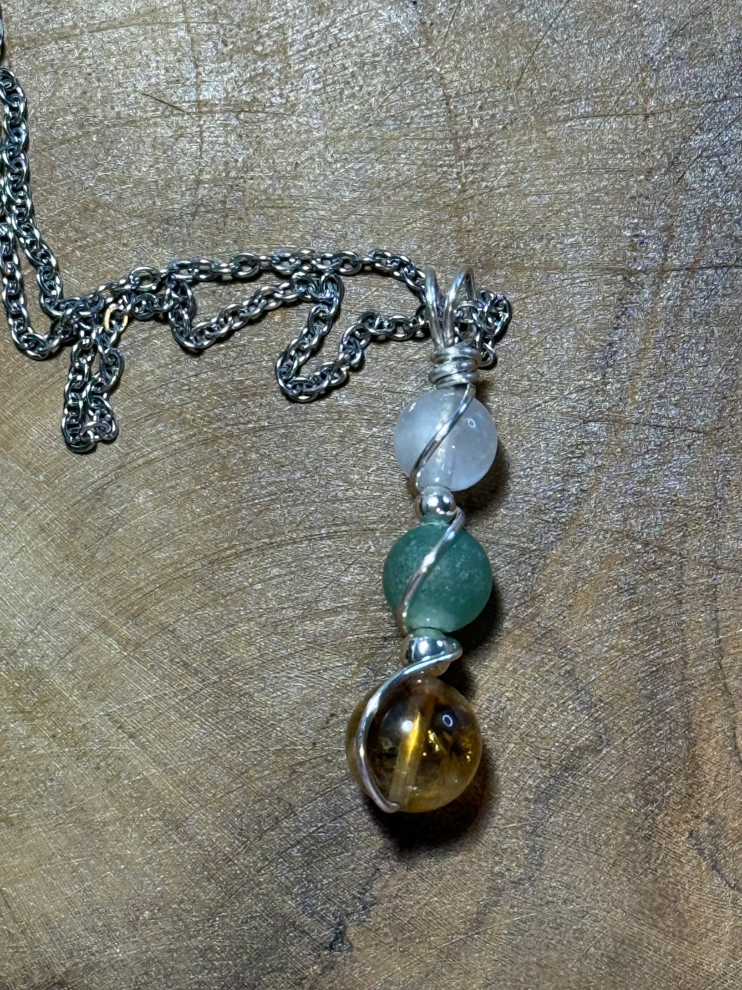 Destiny Weaver Trinity Pendant - Ctirine, Green Aventurine & Moonstone
