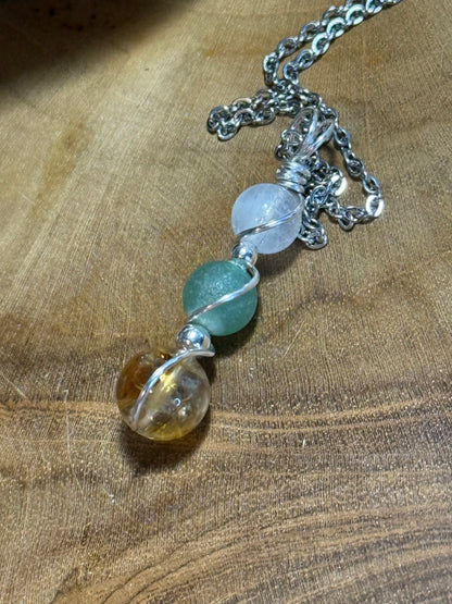 Destiny Weaver Trinity Pendant - Ctirine, Green Aventurine & Moonstone