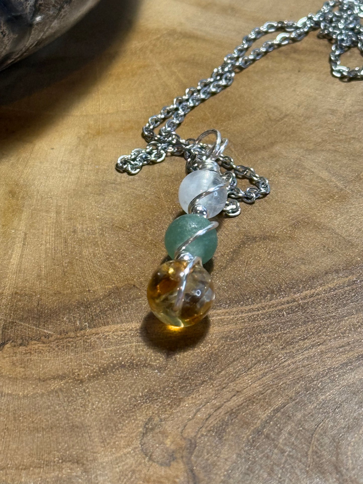 Destiny Weaver Trinity Pendant - Ctirine, Green Aventurine & Moonstone