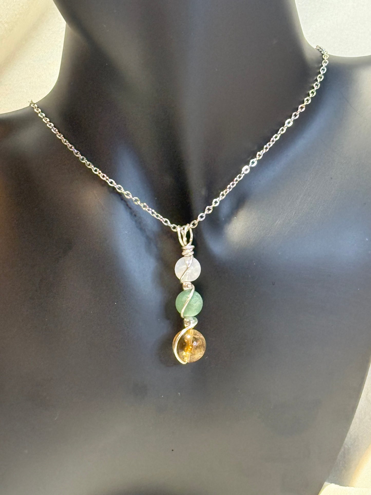 Destiny Weaver Trinity Pendant - Ctirine, Green Aventurine & Moonstone