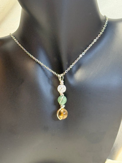 Destiny Weaver Trinity Pendant - Ctirine, Green Aventurine & Moonstone