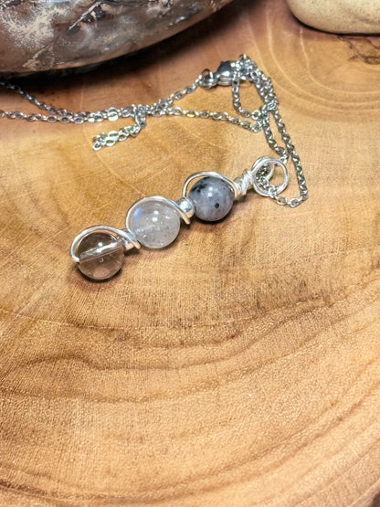 Shadowlight Trinity Pendant - Smoky Quartz - Labradorite - Larvakite