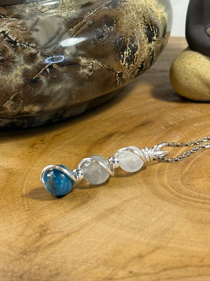 Celestial Vision Trinity Pendant - Blue Apatite - Labradorite - Moonstone