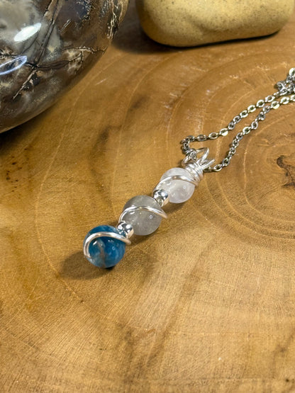 Celestial Vision Trinity Pendant - Blue Apatite - Labradorite - Moonstone