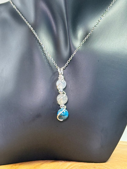 Celestial Vision Trinity Pendant - Blue Apatite - Labradorite - Moonstone
