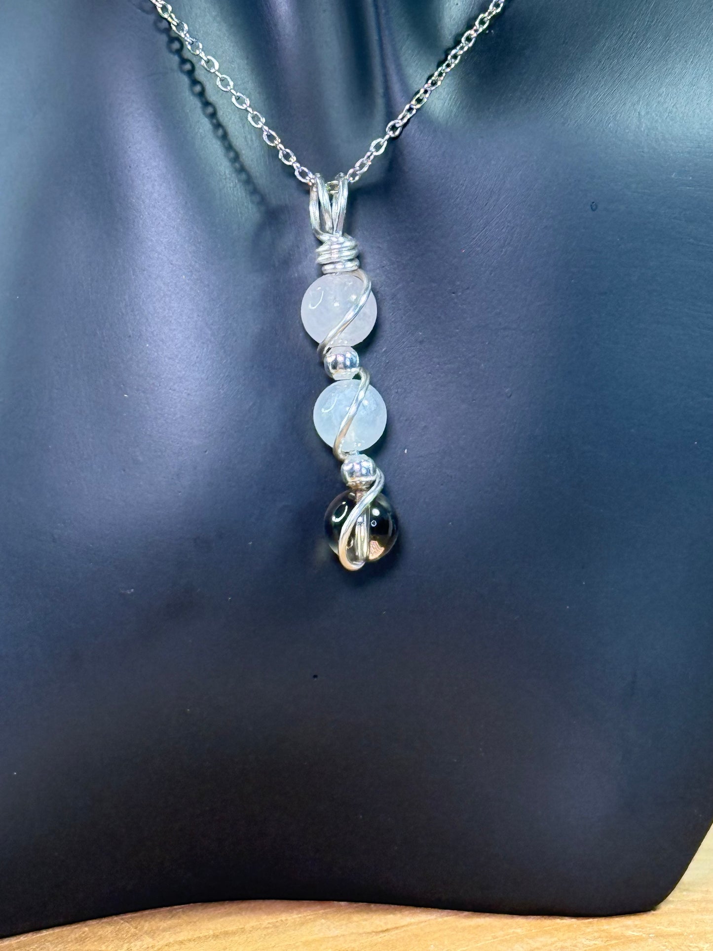 Lunar Heart Guardian Trinity Pendant - Smoky Quartz- Moonstone - Rose Quartz