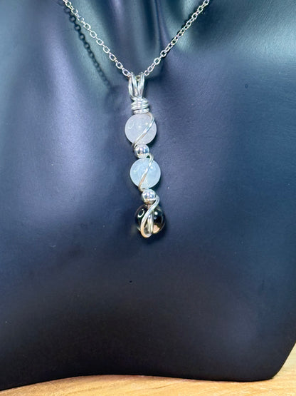 Lunar Heart Guardian Trinity Pendant - Smoky Quartz- Moonstone - Rose Quartz