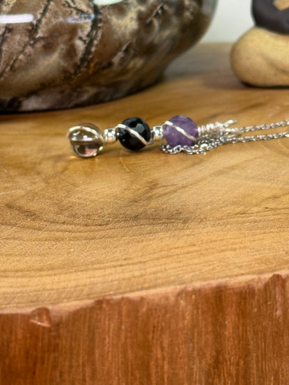 Veilbreaker Trinity Pendant - Smoky Quartz - Obsidian - Amethyst