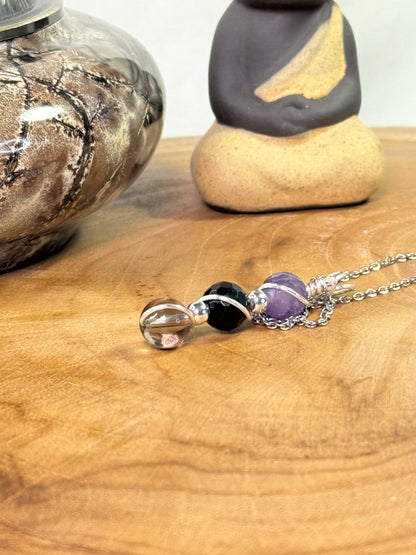 Veilbreaker Trinity Pendant - Smoky Quartz - Obsidian - Amethyst
