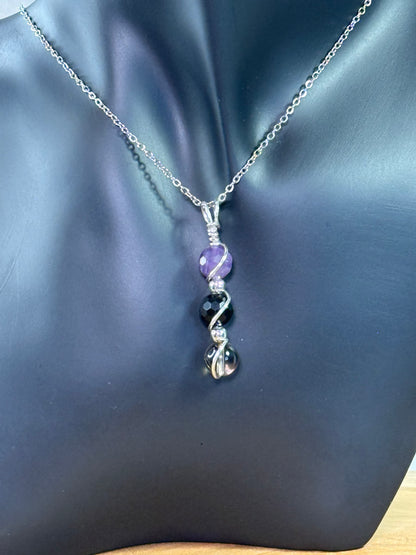 Veilbreaker Trinity Pendant - Smoky Quartz - Obsidian - Amethyst