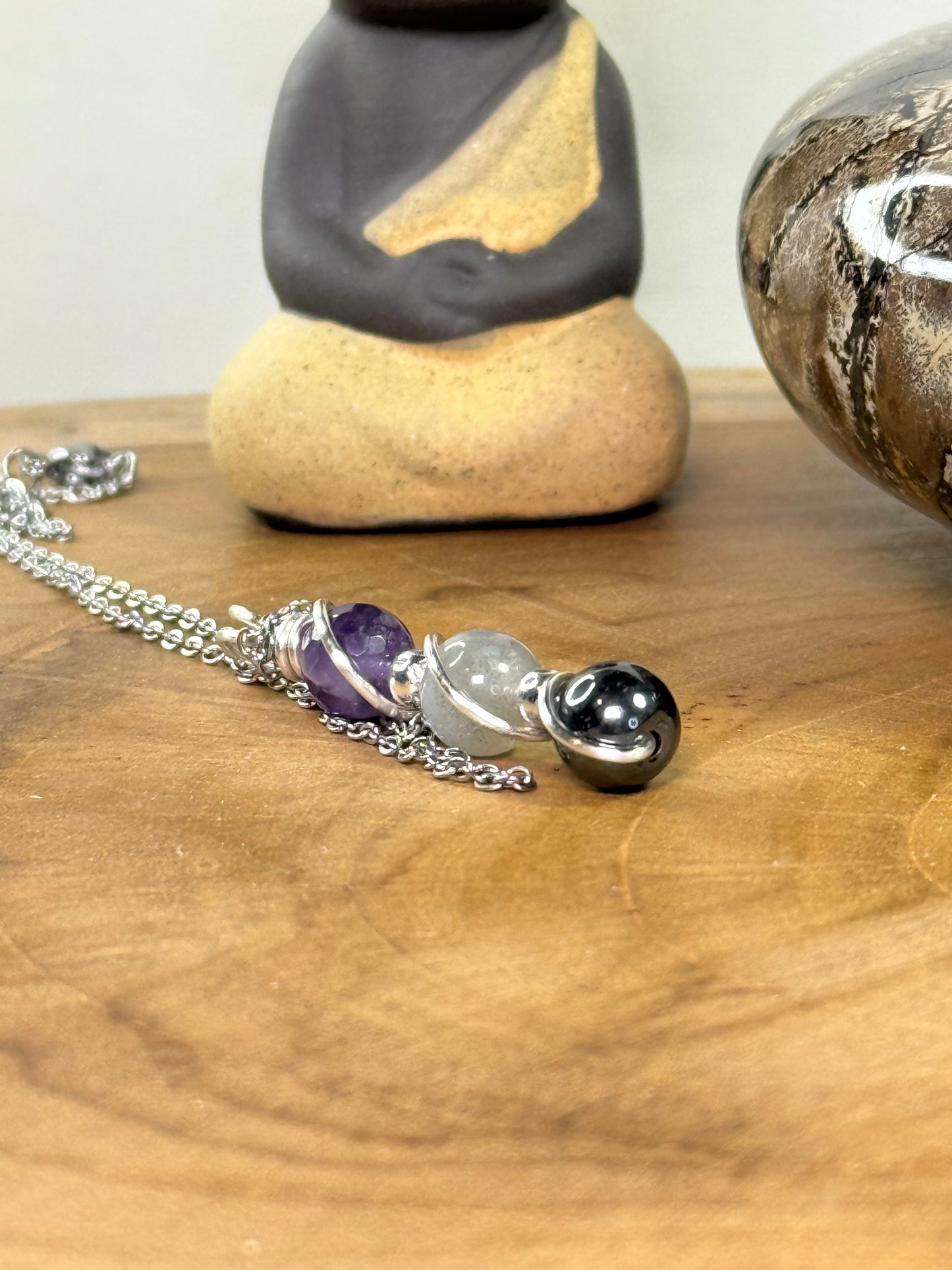 Ironveil Trinity Pendant Hematite - Labradorite - Faceted Amethyst
