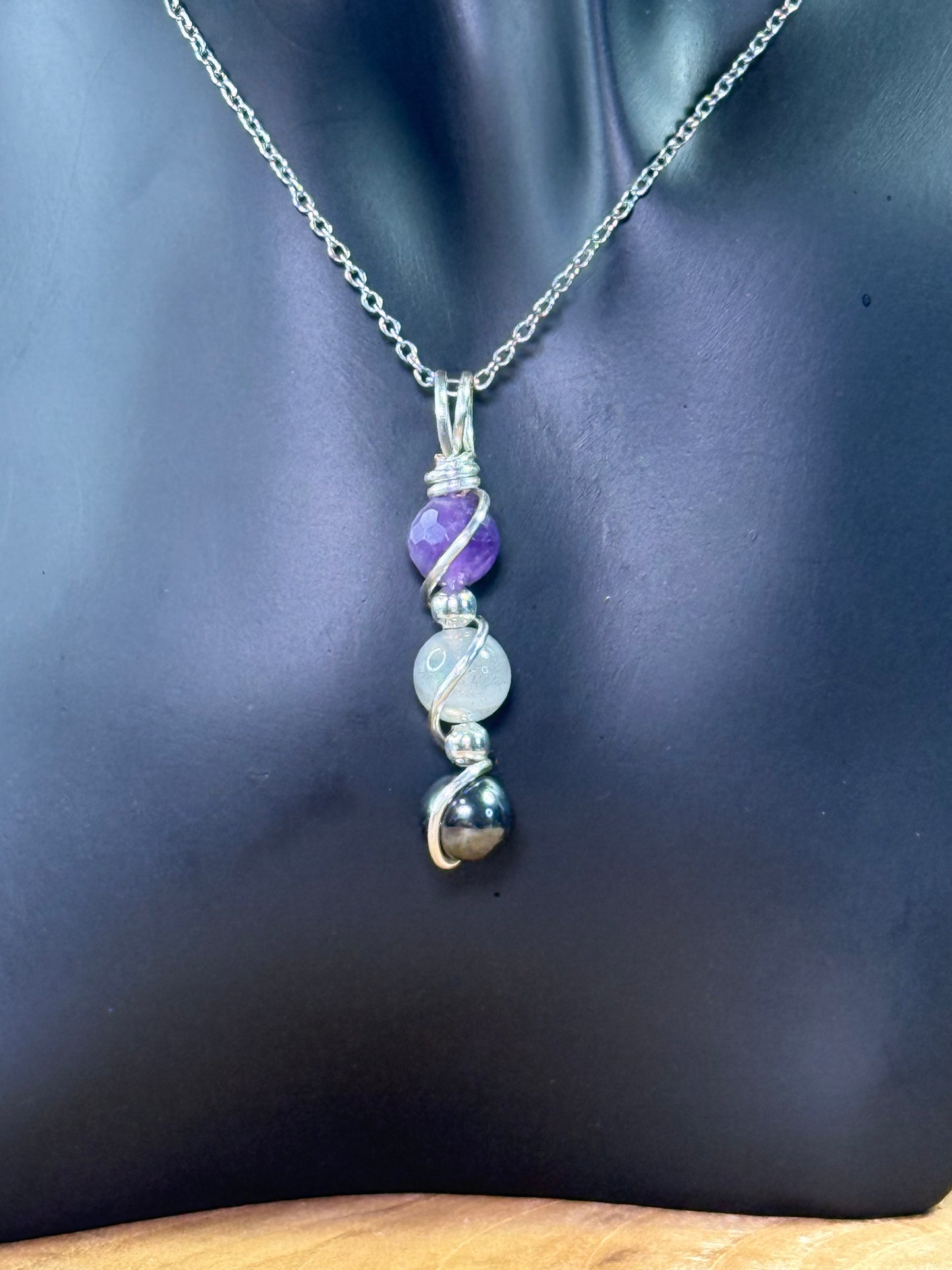 Ironveil Trinity Pendant Hematite - Labradorite - Faceted Amethyst