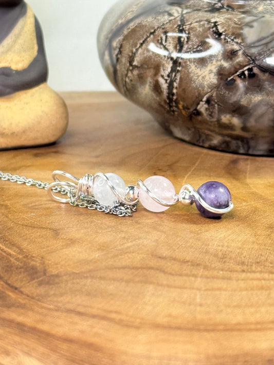 Soul Serenity Trinity Pendent Lepidolite - Rose Quartz - Moonstone