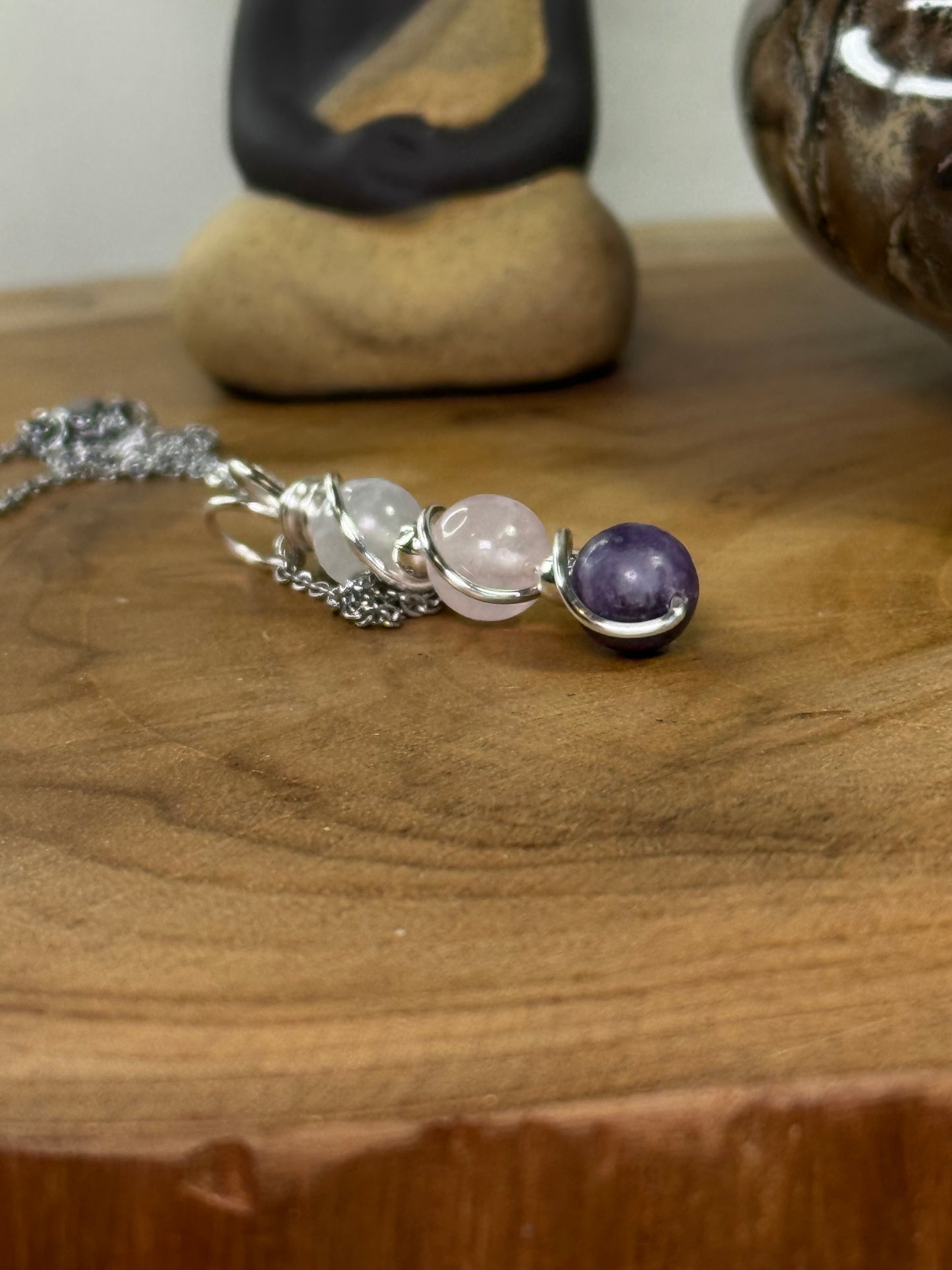 Soul Serenity Trinity Pendent Lepidolite - Rose Quartz - Moonstone