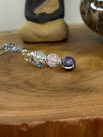 Soul Serenity Trinity Pendent Lepidolite - Rose Quartz - Moonstone