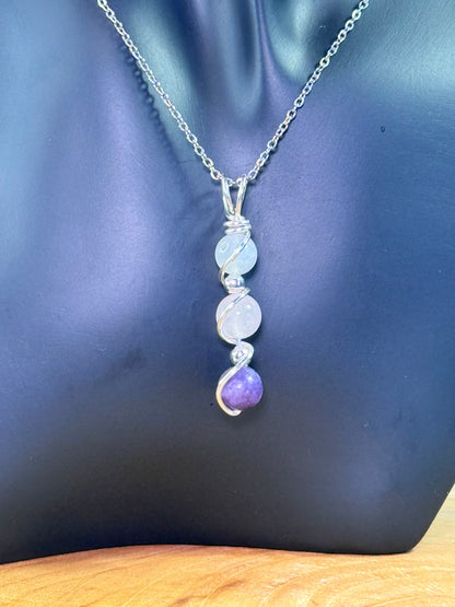 Soul Serenity Trinity Pendent Lepidolite - Rose Quartz - Moonstone