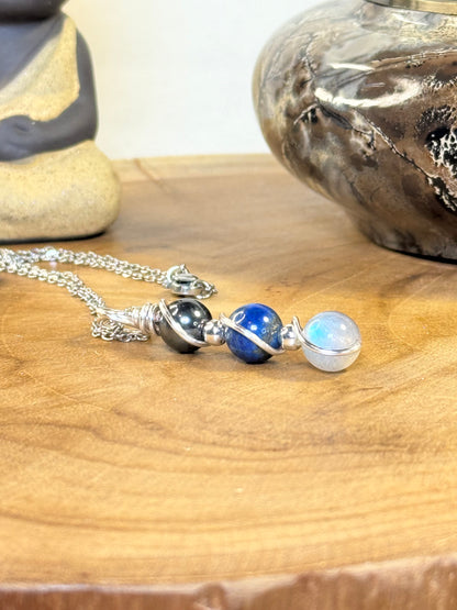 Astral Guardian Trinity Pendant - Labradorite - Lapis Lazuli - Hematite