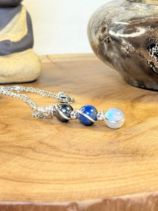 Astral Guardian Trinity Pendant - Labradorite - Lapis Lazuli - Hematite
