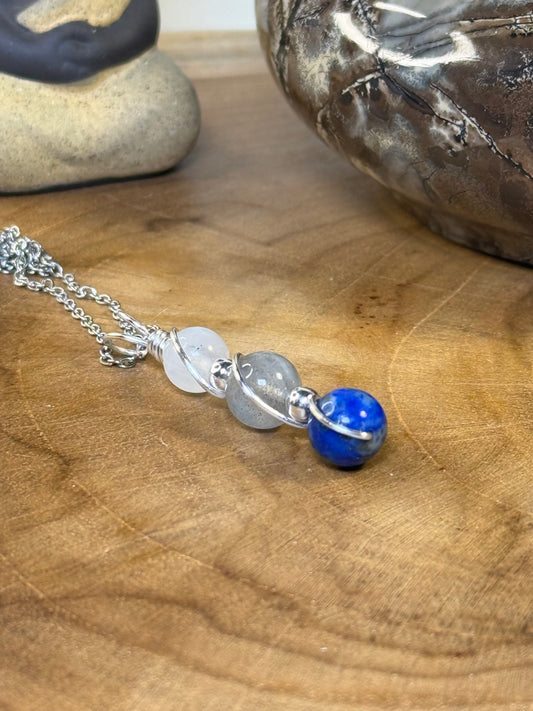 The Veilseer Trinity Pendant - Lapis Lazuli - Labradorite - Moonstone