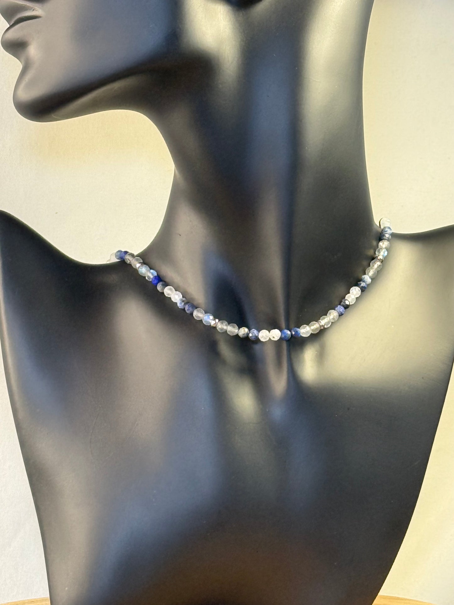 Starborne Oracle - Whispers Of Light Collection Amethyst, Carnelian & Clear Quartz Faceted Choker – 4mm Crystals, Stainless Steel findings, 15” + 2” Extender