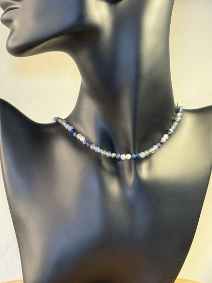 Starborne Oracle - Whispers Of Light Collection Amethyst, Carnelian & Clear Quartz Faceted Choker – 4mm Crystals, Stainless Steel findings, 15” + 2” Extender