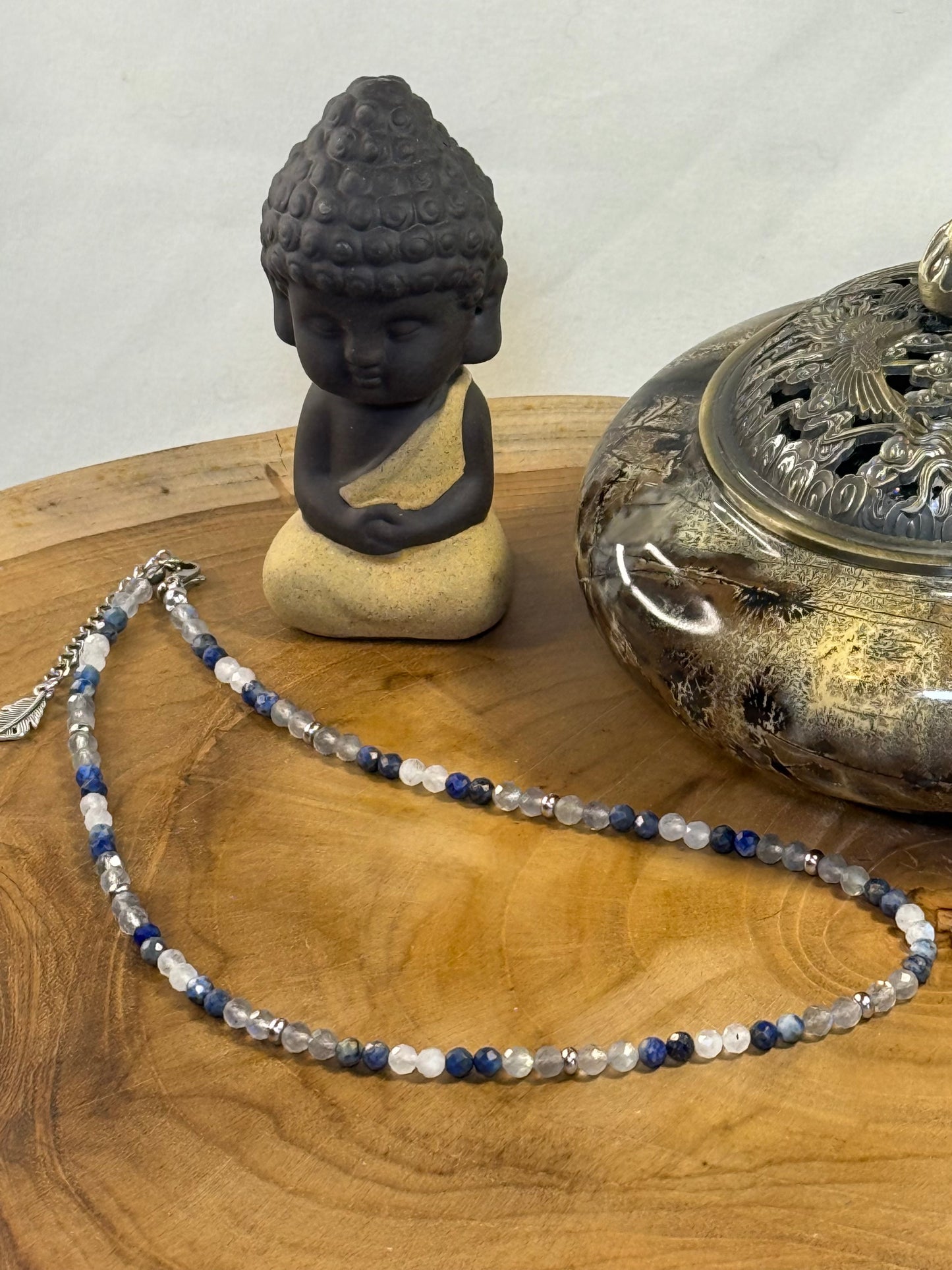 Starborne Oracle - Whispers Of Light Collection Amethyst, Carnelian & Clear Quartz Faceted Choker – 4mm Crystals, Stainless Steel findings, 15” + 2” Extender