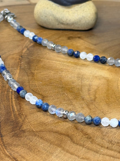 Starborne Oracle - Whispers Of Light Collection Amethyst, Carnelian & Clear Quartz Faceted Choker – 4mm Crystals, Stainless Steel findings, 15” + 2” Extender