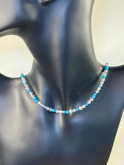 Celestial Current - Whispers Of Light Collection Amethyst, Carnelian & Clear Quartz Faceted Choker – 4mm Crystals, Stainless Steel findings, 15” + 2” Extender