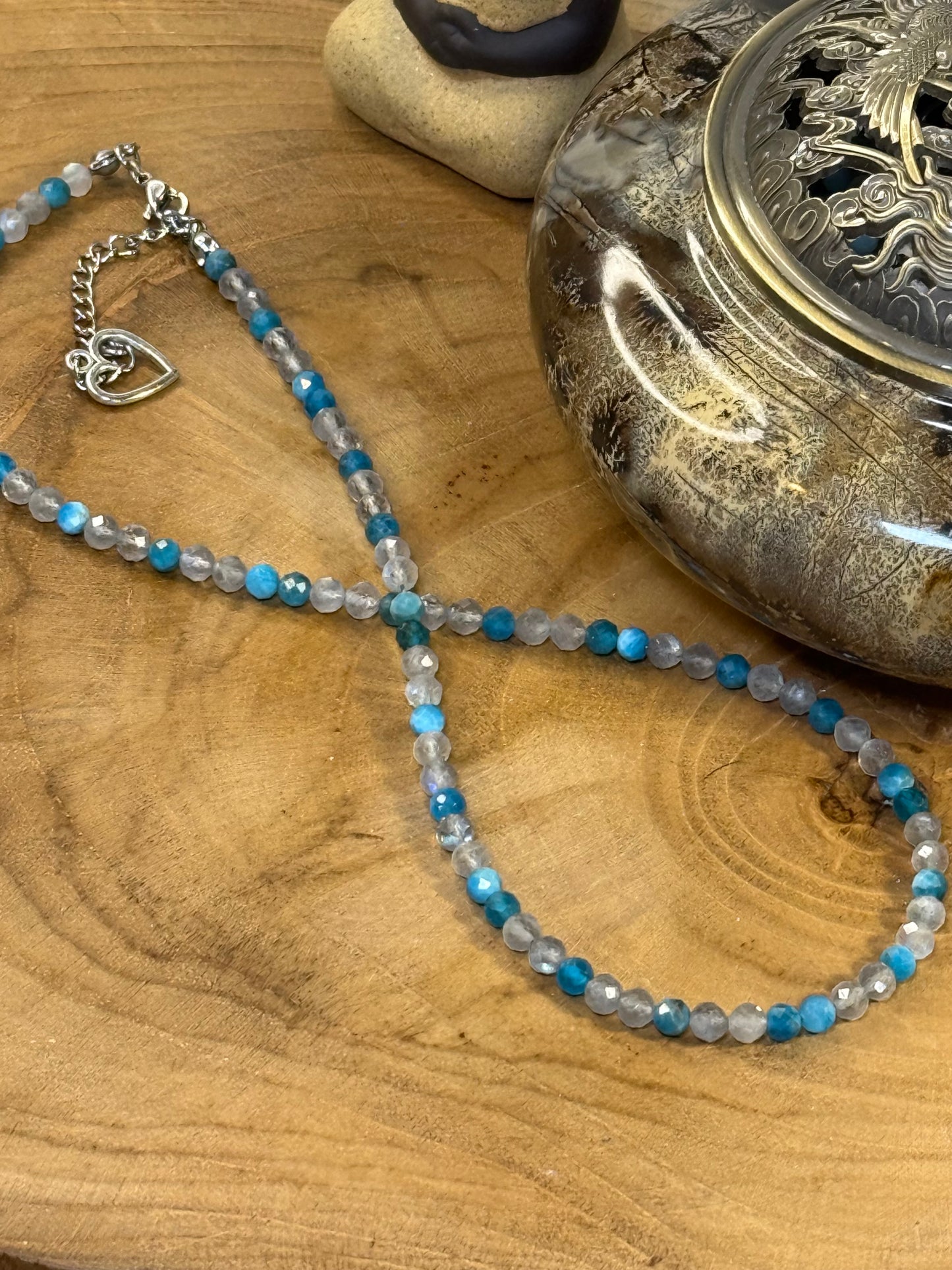 Celestial Current - Whispers Of Light Collection Amethyst, Carnelian & Clear Quartz Faceted Choker – 4mm Crystals, Stainless Steel findings, 15” + 2” Extender