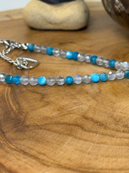 Celestial Current - Whispers Of Light Collection Amethyst, Carnelian & Clear Quartz Faceted Choker – 4mm Crystals, Stainless Steel findings, 15” + 2” Extender