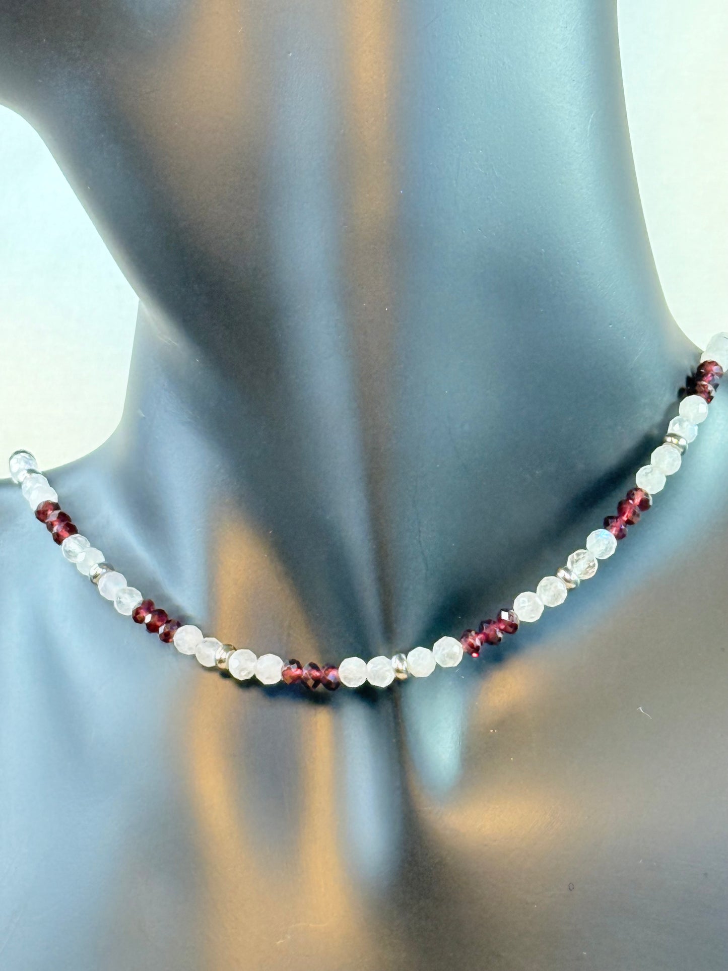 Luminous Flame - Whispers Of Light Collection Amethyst, Carnelian & Clear Quartz Faceted Choker – 4mm Crystals, Stainless Steel findings, 15” + 2” Extender